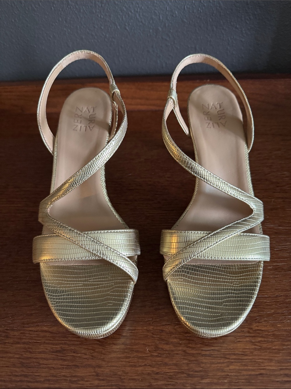 Naturalizer Metallic Gold Crisscross Slingback Heels